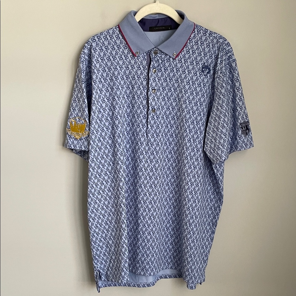 Greyson Blue Snake Diaries Patterned Short Sleeve Polo Shirt Size Large